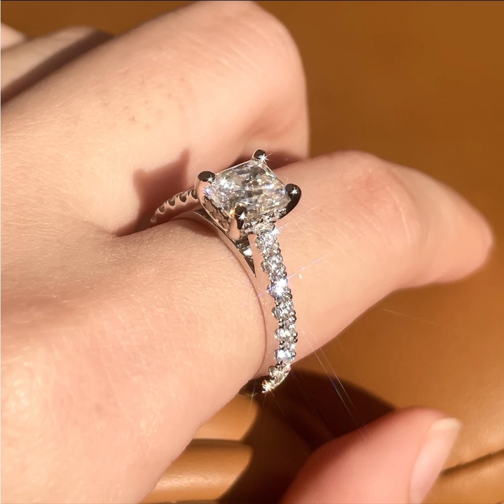 1.5ct- Moissanite Radiant Cut Engagement Ring. White Gold